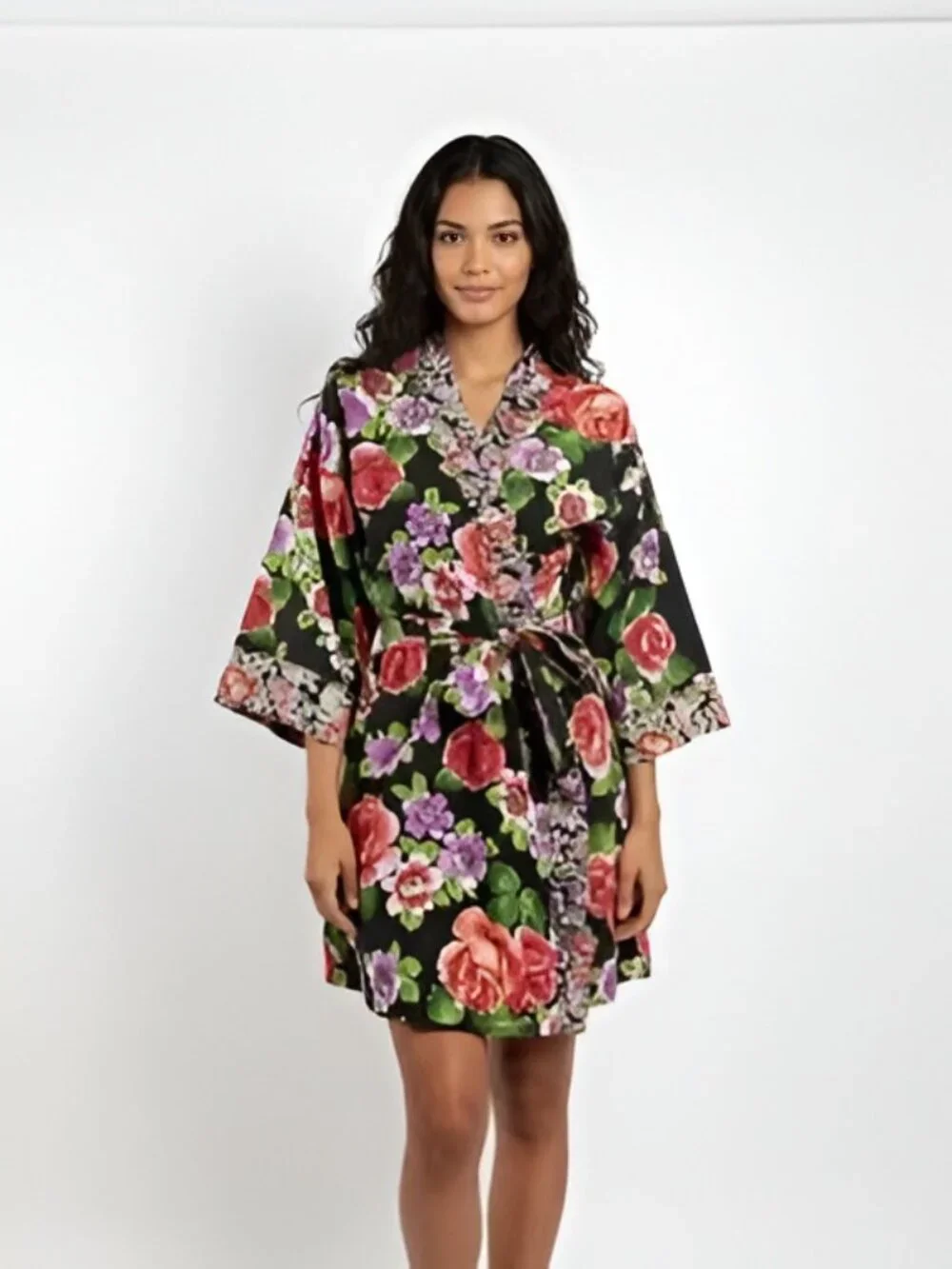 VTG Victoria's Secret Gold Label Floral Print Kimono Robe Belt One Size #A2634